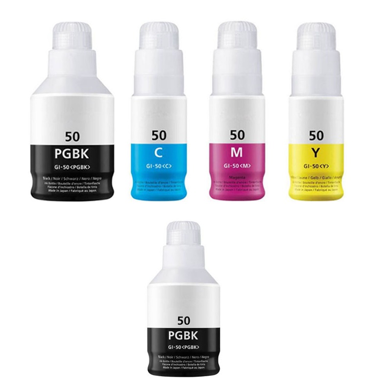 Compatible Canon GI-50 Full Set of Ink Bottles & EXTRA BLACK (2 x Black, /Cyan/Magenta/Yellow)